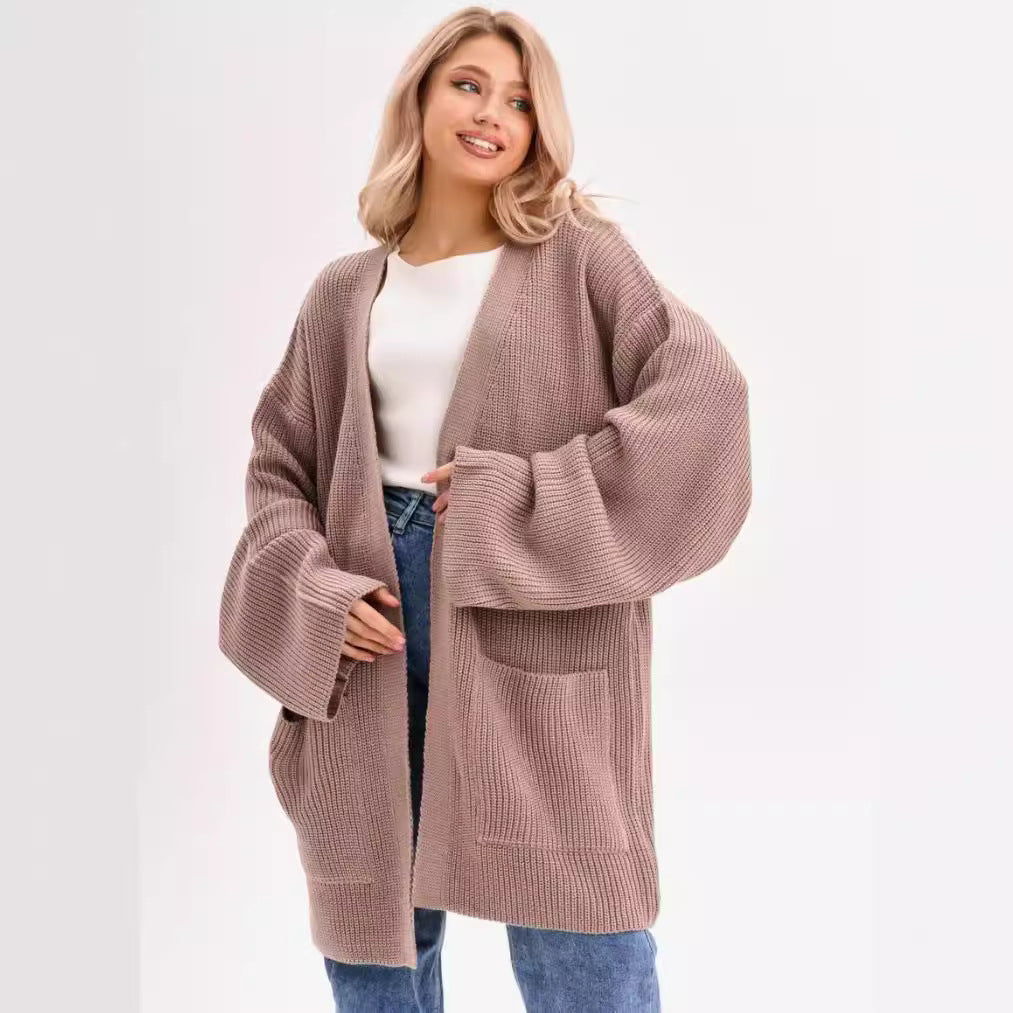 Drune | Strickjacke Gestrickte Wollmischung Übergröße Lange Ärmel Offene Vorderseite