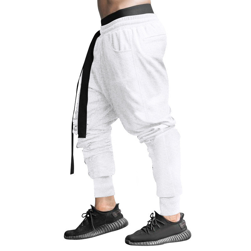 Herren nan Waffelstruktur-Jogginghose mit tiefem Schritt elastischem Komfortbund und konischem Beinabschluss Drune