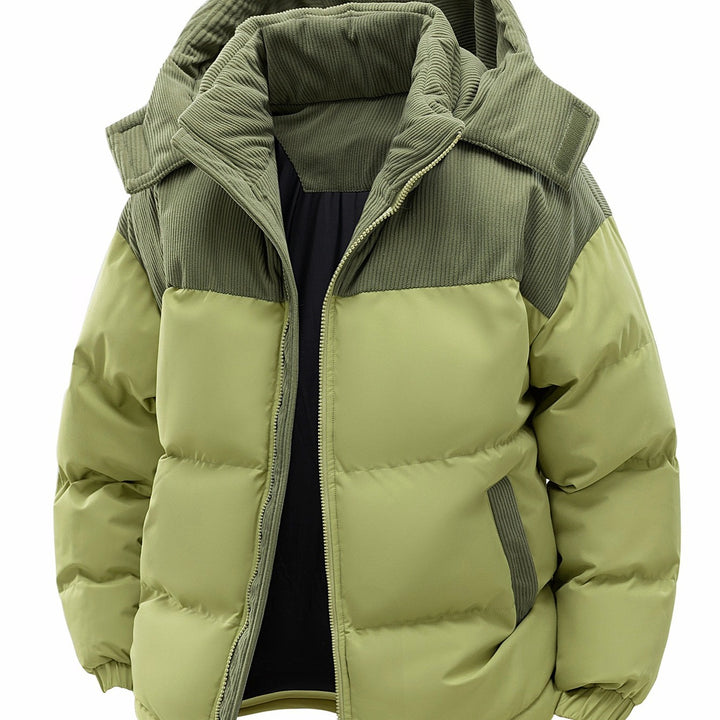 Herren Wattierte Steppjacke mit Cordbesatz, hohem Kragen & Thermofutter Drune