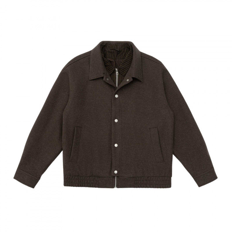 Herren Kurz geschnittene Wollmix-Fieldjacke mit karierter Innenfütterung und Druckknopfleiste Drune