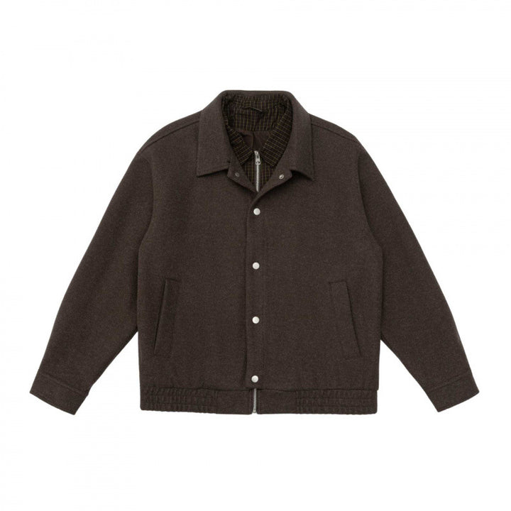 Herren Kurz geschnittene Wollmix-Fieldjacke mit karierter Innenfütterung und Druckknopfleiste Drune