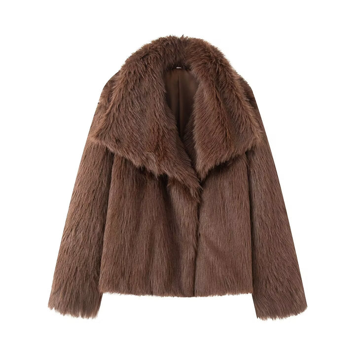 Damen Kurzer Boxy-Faux-Fur-Mantel mit großzügigem Schalkragen und weichem Innenfutter Drune