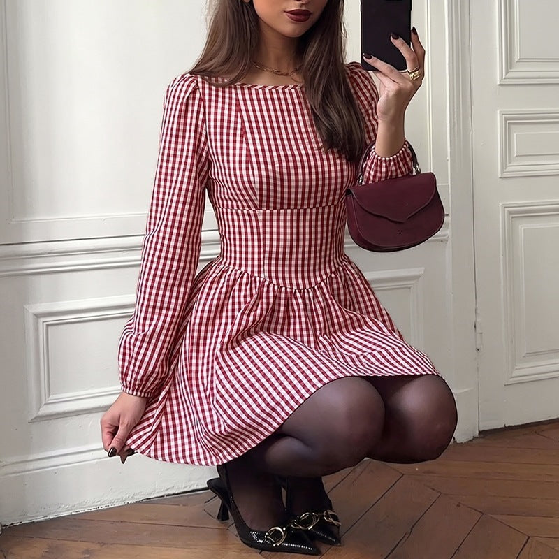 Damen V-Ausschnitt Mini Kleid mit Puffärmeln Drune
