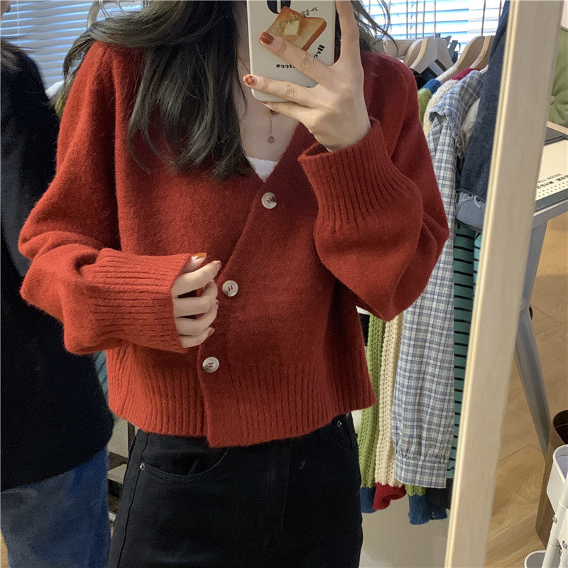 Damen kuschelige Strickjacke mit großen Knöpfen und weitem Schnitt Drune