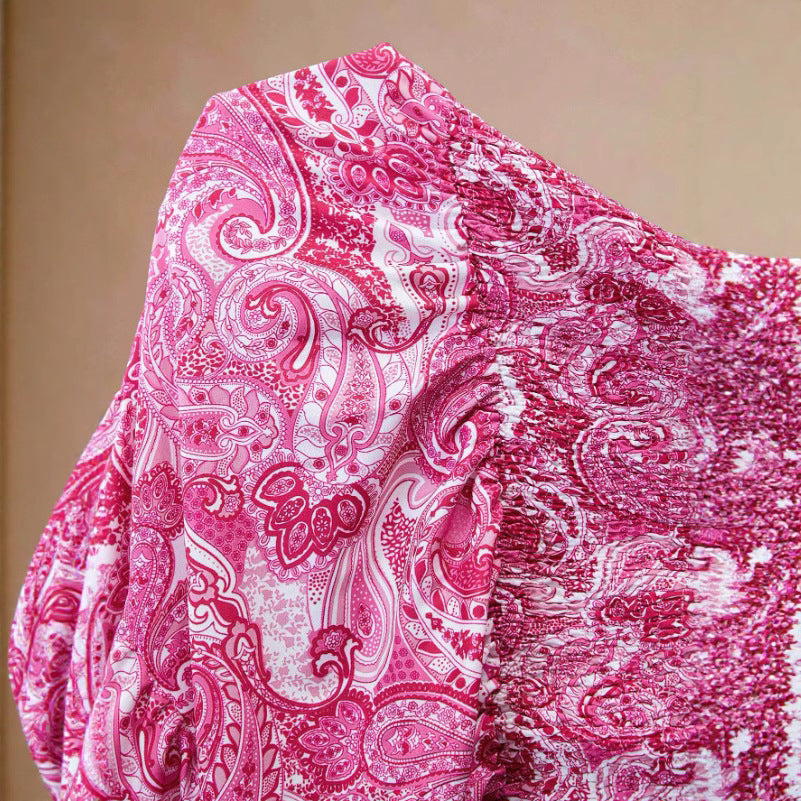 Damen maxi Rock mit voluminösem Volant und floralen Paisley-Muster Drune