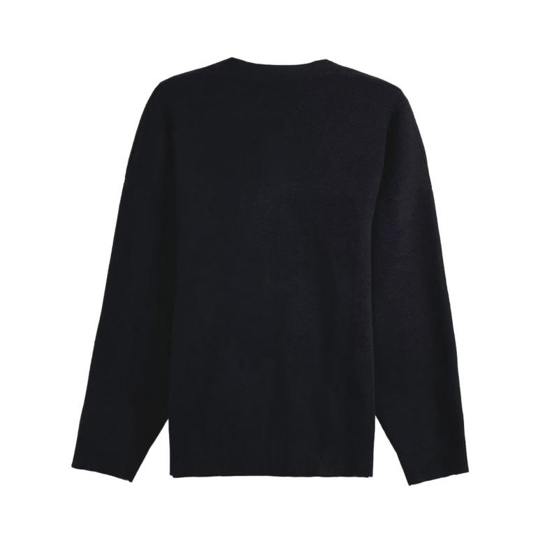 Damen lässiger Pullover mit klassischem Rundhalsausschnitt und langem Arm Drune