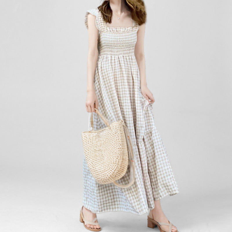 Damen Maxikleid mit elastischer Taille und Rüschendetails Drune