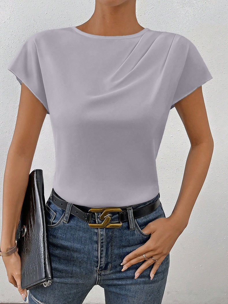 Damen Elegantes Kurzarm-Top mit modernem Schnitt und fließendem Stoff Drune