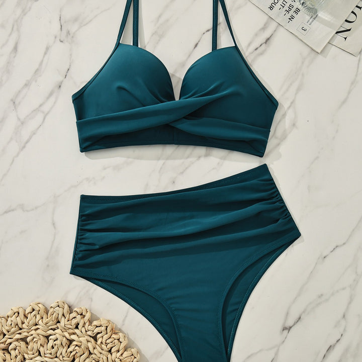 Damen Hochgeschnitten Bikini mit Wickel-Oberteil Drune