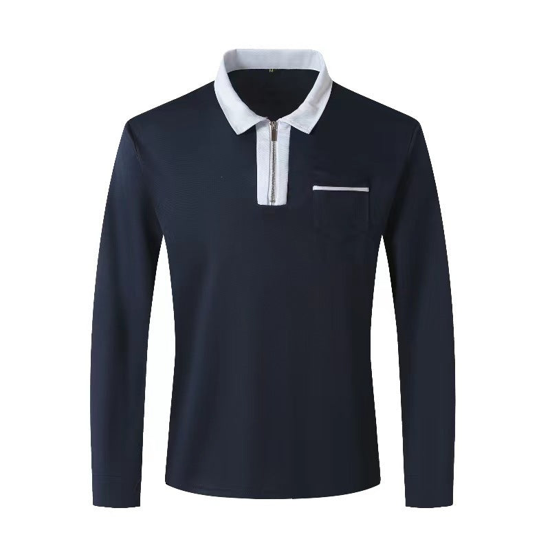 Herren Langarm-Poloshirt mit Halbzip, Kontrastkragen & Brusttasche Drune