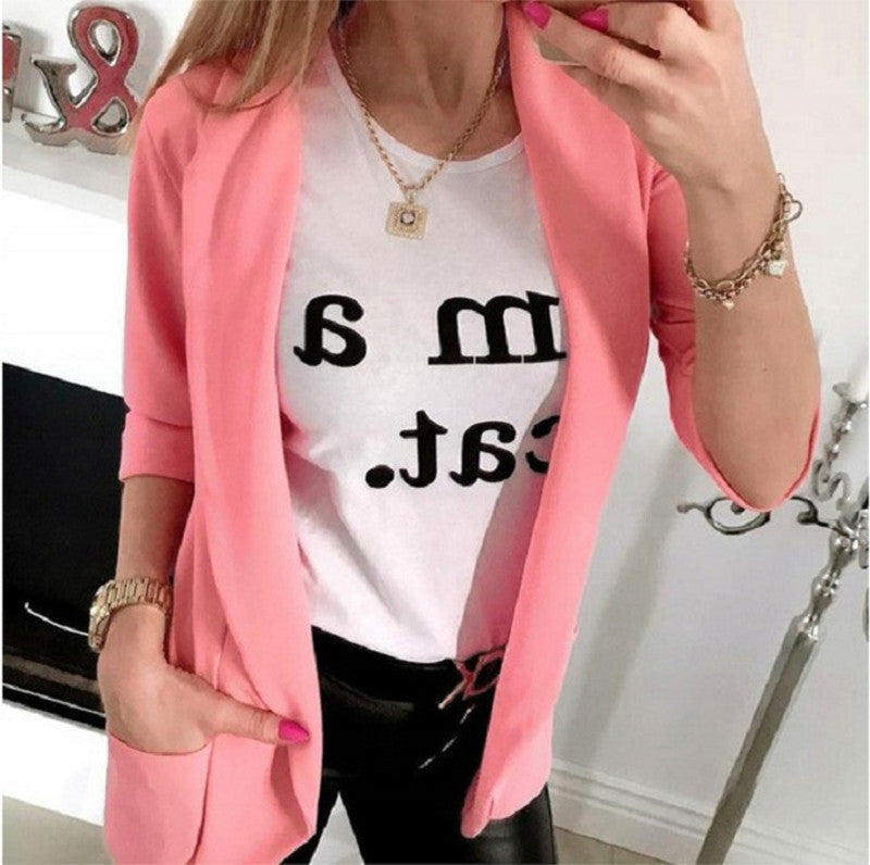 Damen Leichter Offener Cardigan-Blazer, dreiviertelärmelig mit Eingrifftaschen Drune