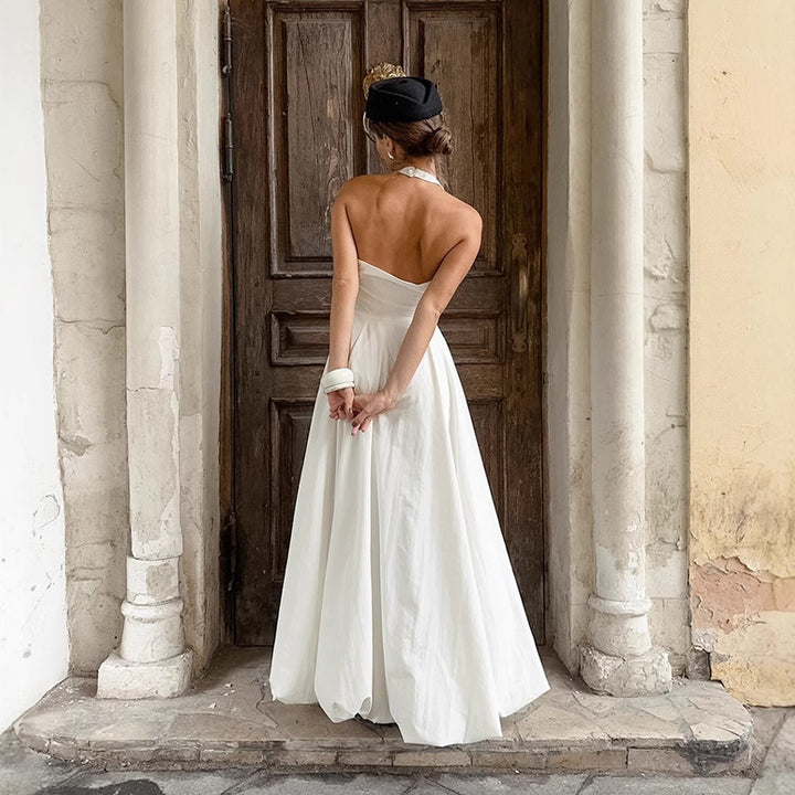 Damen Strapless Mai-Kleid mit elegantem hohem Schlitz und fließendem Rock Drune
