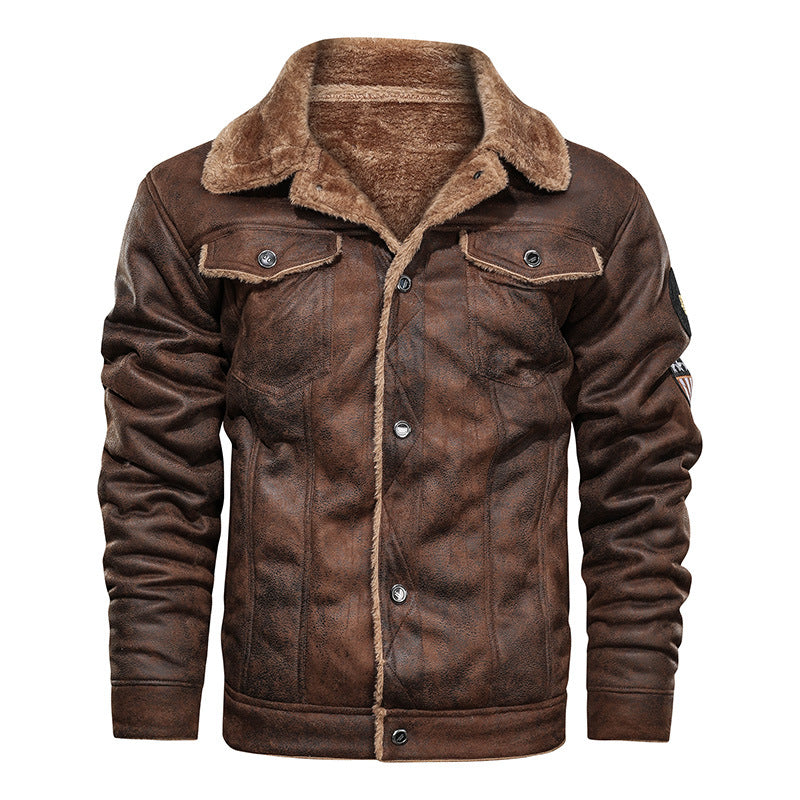 Herren  gefütterte Lammfelloptik Jeansjacke mit Teddyfutter und Druckknopfleiste Drune