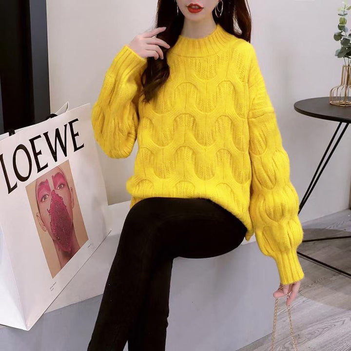 Damen Modischer Strickpullover mit einzigartigem Wellenmuster Drune