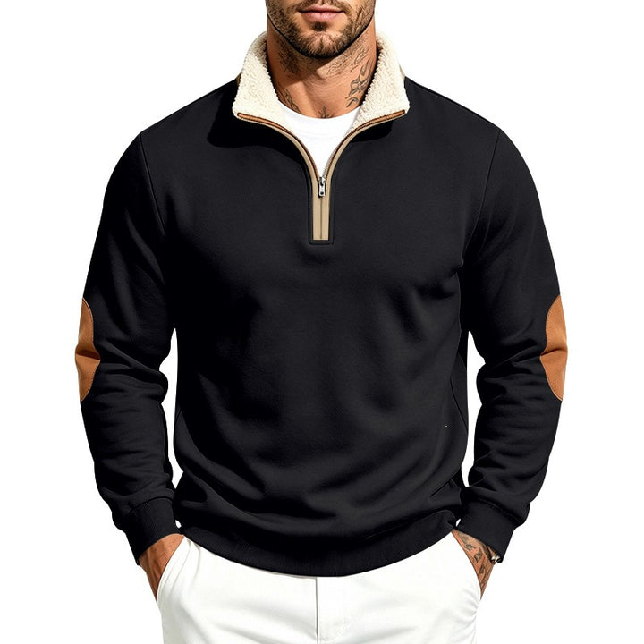 Herren Thermo-Fleece-Halbzippullover mit Teddy-Kragen und Kontrast-Ellbogenpatches Drune