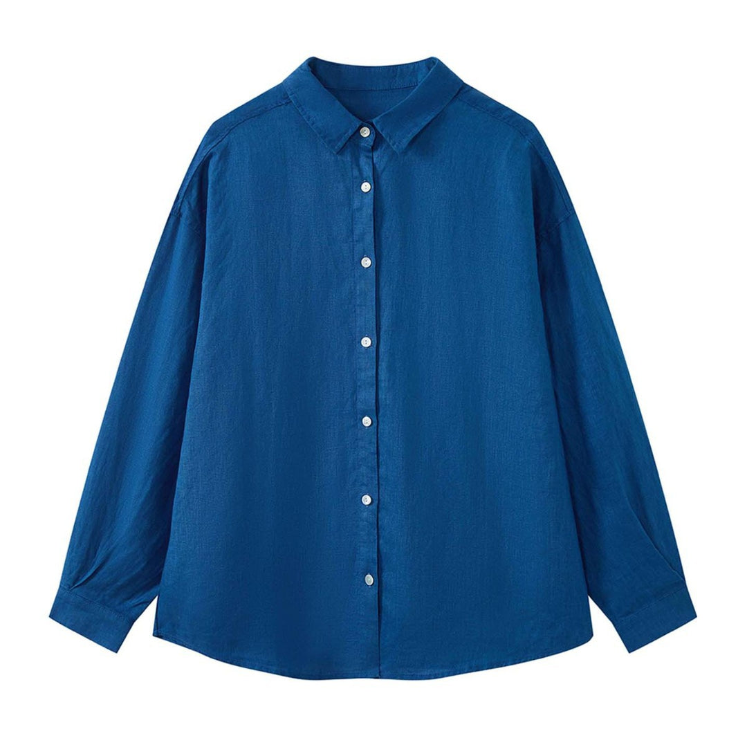 Damen Relaxed-Fit Leinen‑Hemdbluse mit klassischem Kragen und abgerundetem Saum Drune