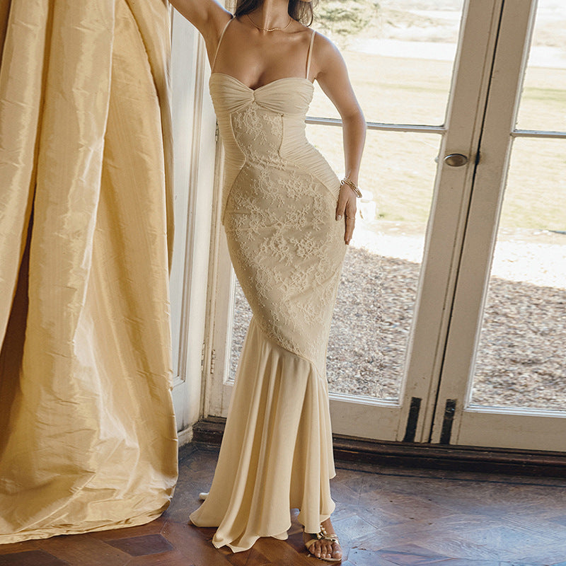 Damen Figurbetontes Maxikleid mit Spaghettiträgern und elegantem Drapierungsdesign Drune