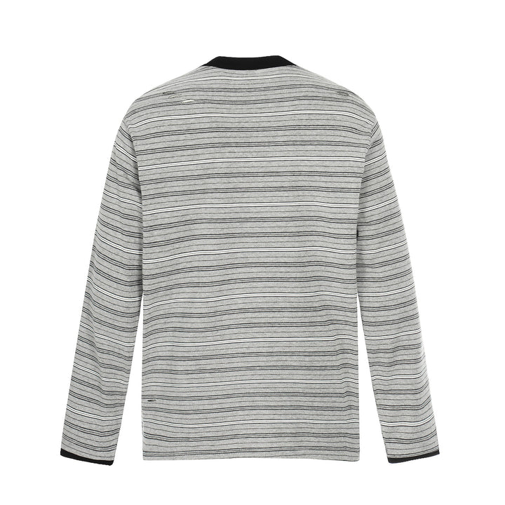 Herren Langarm-Henleyshirt mit Streifenmuster und Distressed-Details Drune