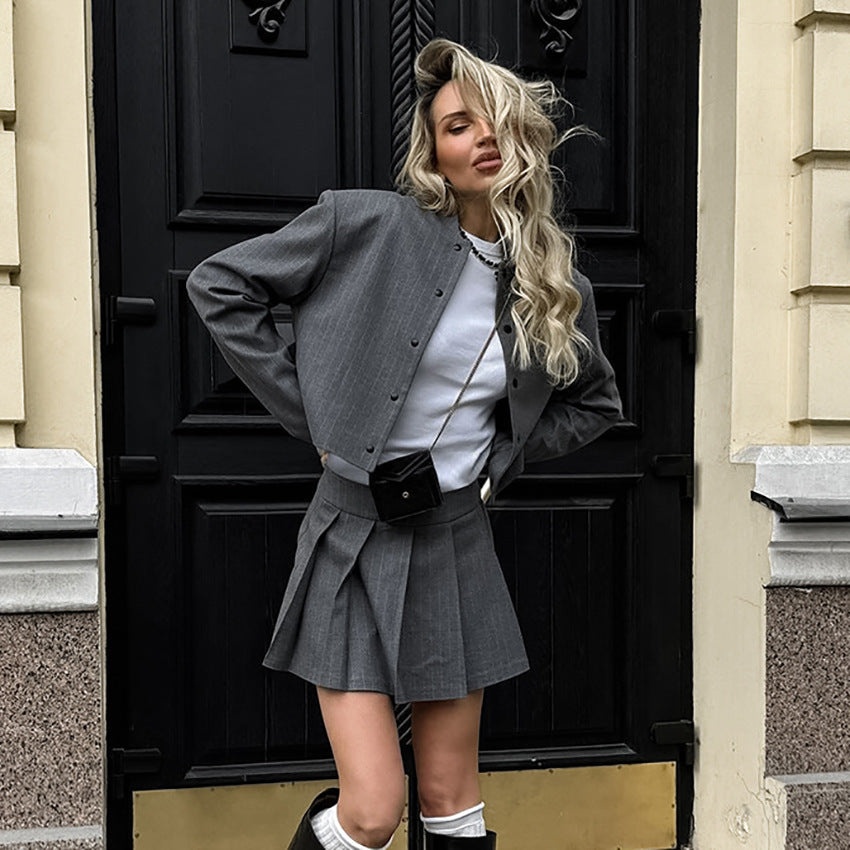 Damen Modischer Cropped Blazer mit klassischen Schultern Drune