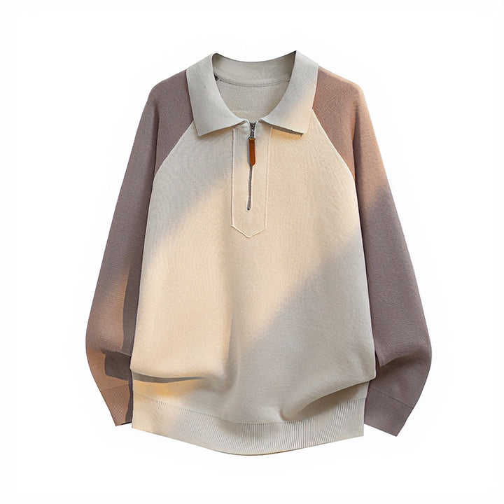 Herren Lässiger Polo-Halbzip-Pullover aus Feinstrick mit Raglanärmeln Drune