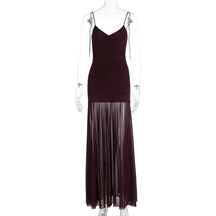 Damen Elegantes Langarm-Maxikleid mit transparentem Rock Drune