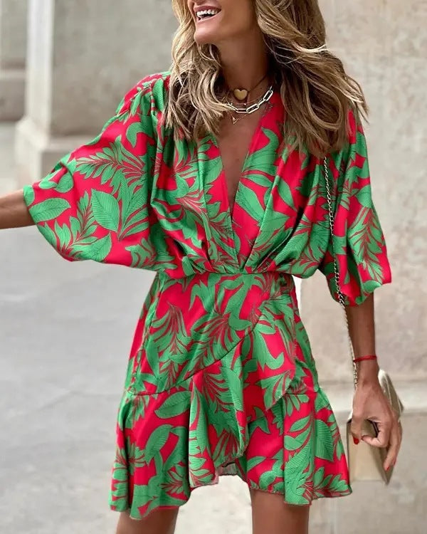 Damen Kurzarm Kleid Drune