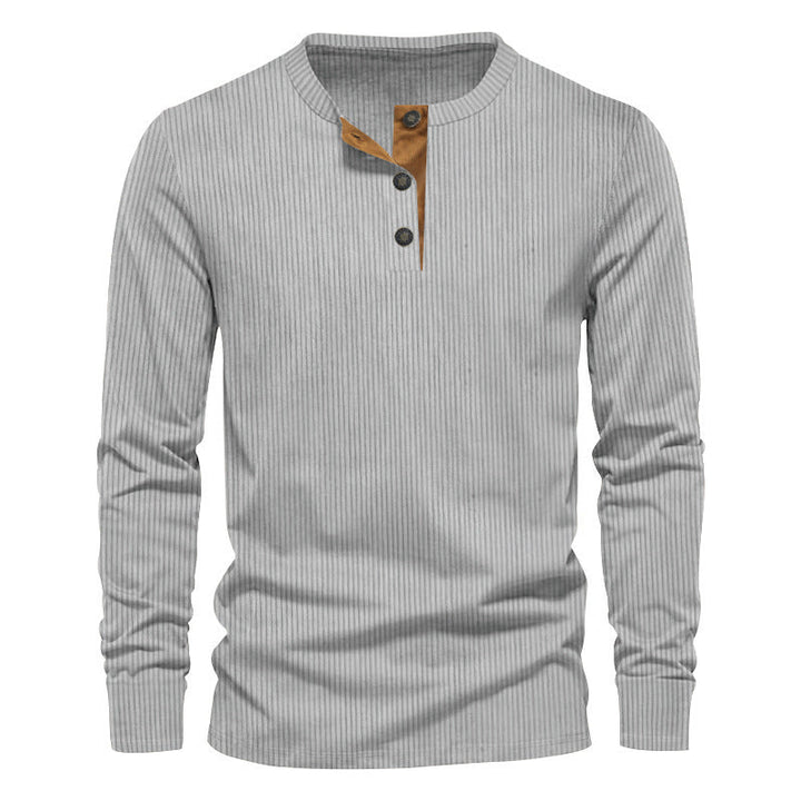Herren lässiges Langarmshirt mit Knopfleiste und Rippstruktur Drune