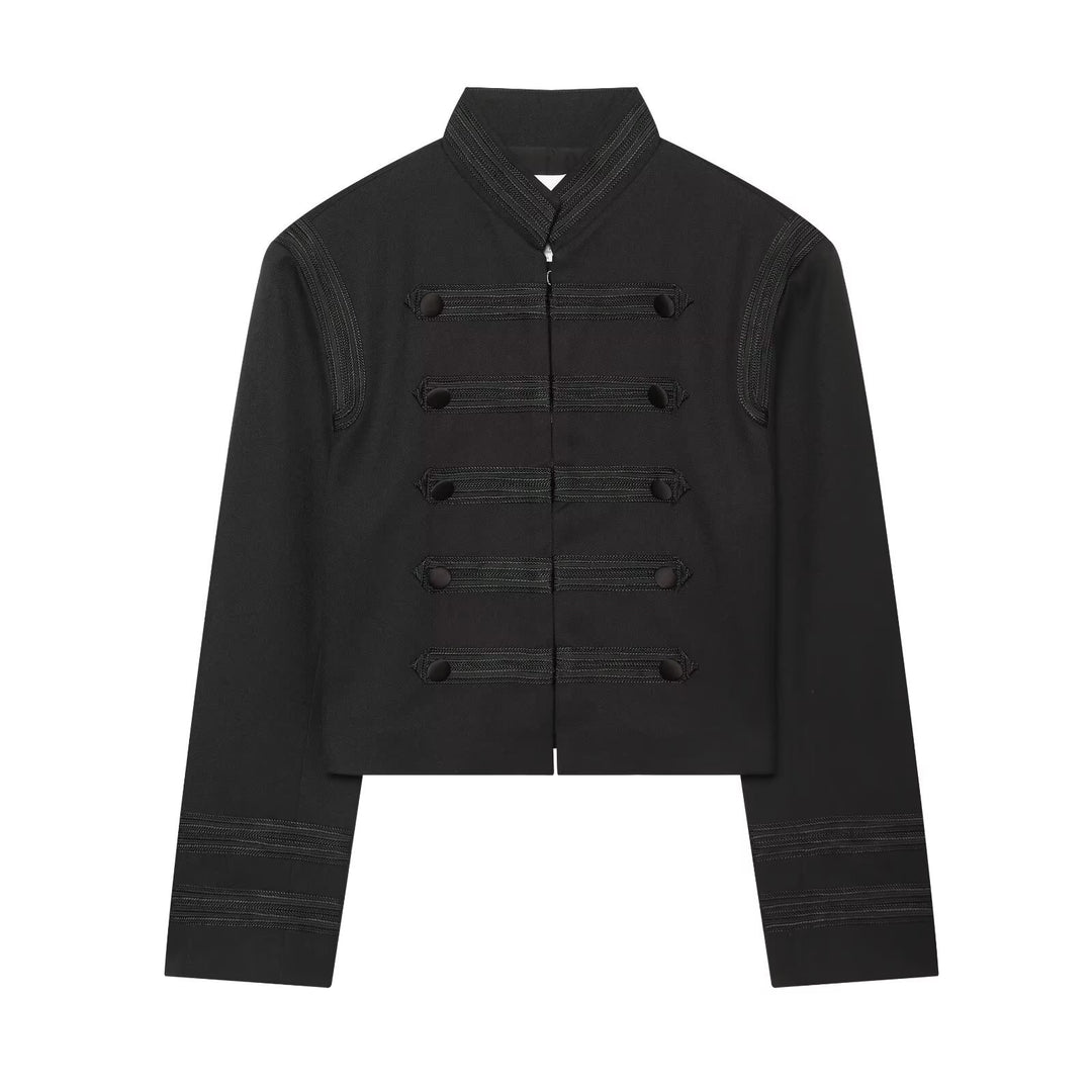 Damen Cropped-Kastenjacke im historischen Militärstil mit Zierriegeln Drune