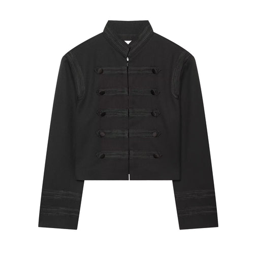 Damen Cropped-Kastenjacke im historischen Militärstil mit Zierriegeln Drune
