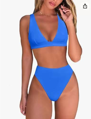 Damen Hochtailliertes Bikini Set mit V-Ausschnitt Drune