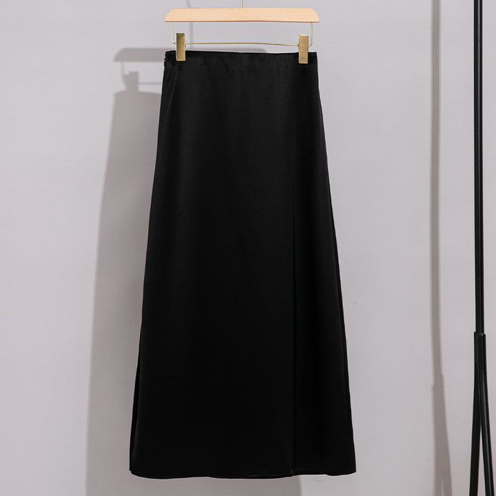 Damen Langer eleganter Satin-Biaisrock mit hohem Bund und fließender Silhouette Drune