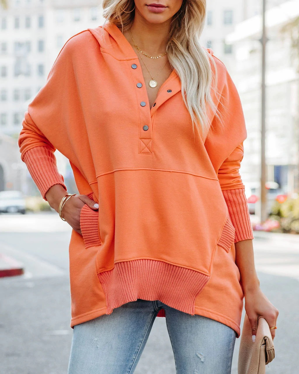 Damen Oversized Kapuzenpullover Drune