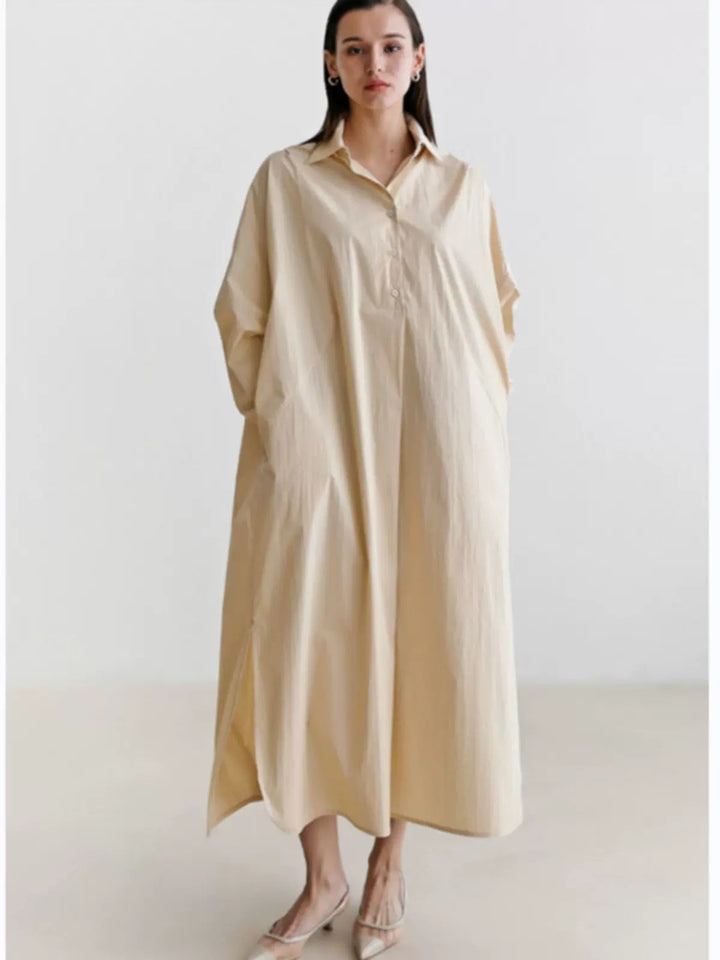 Damen Fließendes Oversize‑Hemdkleid mit Kentkragen, Kimonoärmeln und Seitenschlitzen Drune