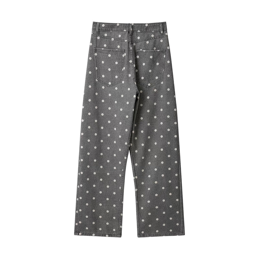 Damen Weite Highwaist Denimhose mit Polka‑Dot Print und Five‑Pocket-Design Drune