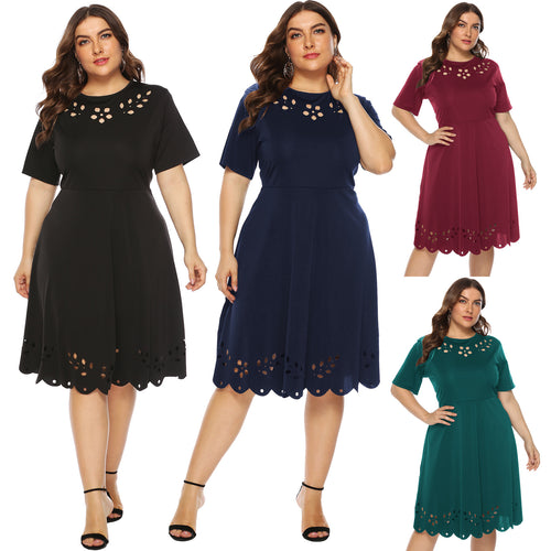 Damen elegantes Kleid mit Ausschnitt und Rüschensaum Drune