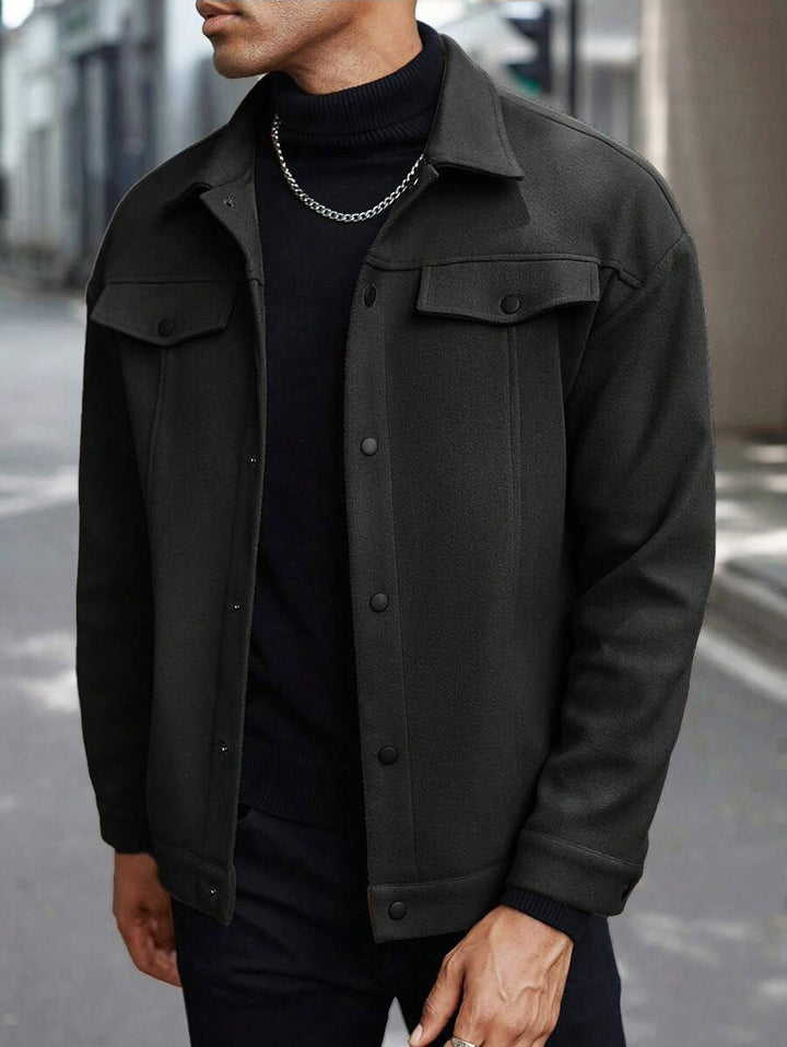 Herren Overshirt-Jacke im Trucker-Stil mit Wollmix-Optik und Druckknöpfen Drune