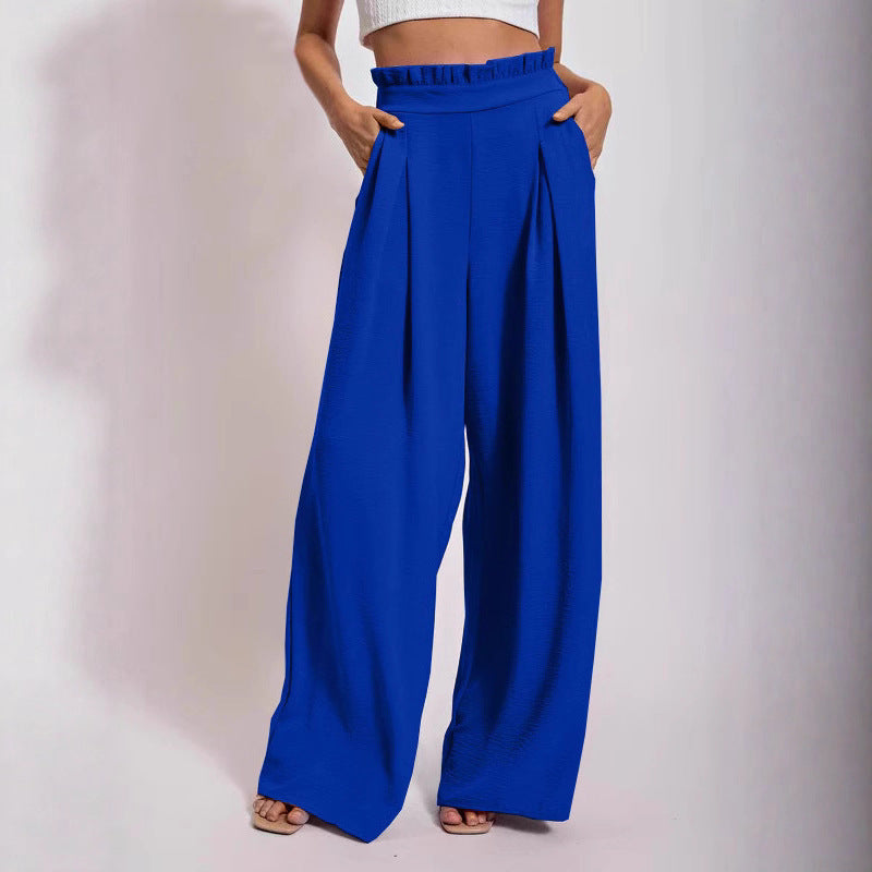 Damen Weit geschnittene High-Waist-Hose mit Faltenwurf und elastischem Bund Drune