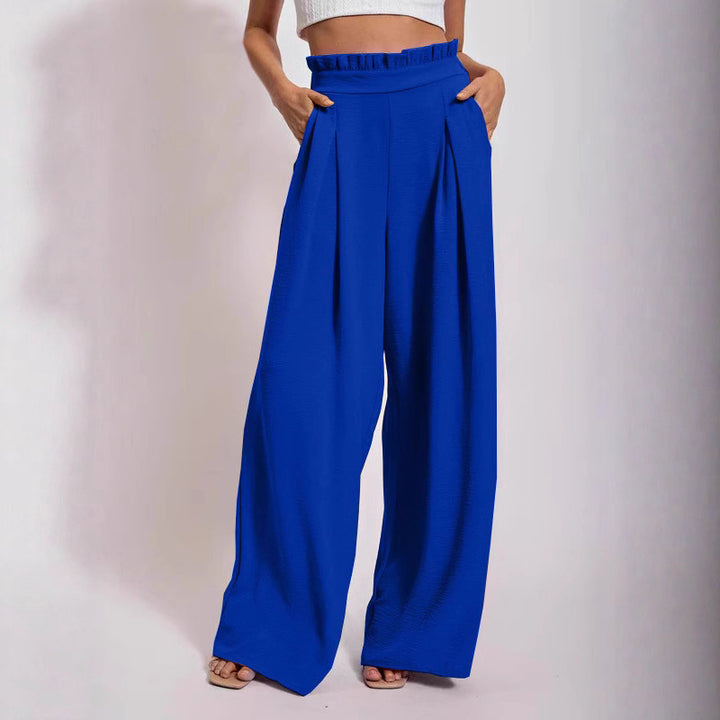 Damen Weit geschnittene High-Waist-Hose mit Faltenwurf und elastischem Bund Drune