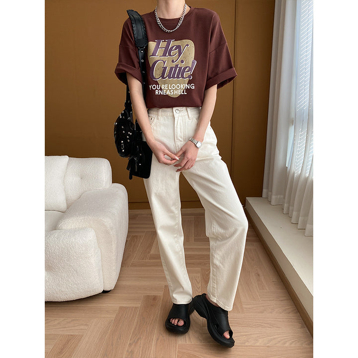 Damen lässiges T-Shirt mit auffälligem Print und kurzer Ärmeln Drune