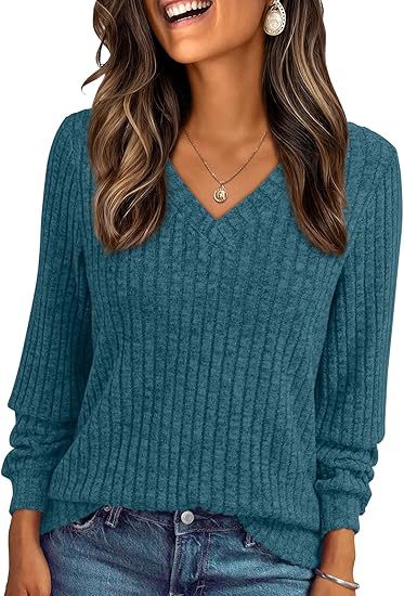 Damen Weicher Rippstrickpullover mit V-Ausschnitt Drune