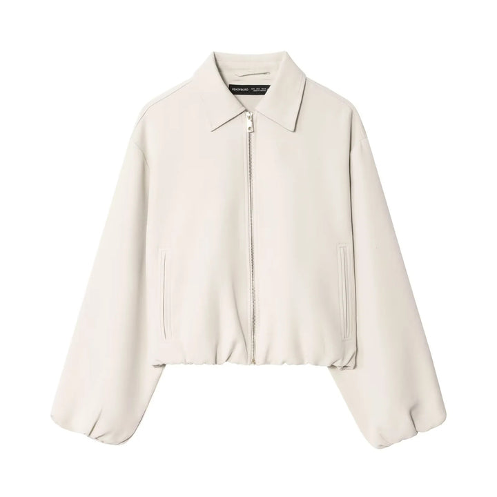 Damen nan cropped Blousonjacke mit Hemdkragen, verdecktem Metallreißverschluss und elastischem Saum Drune