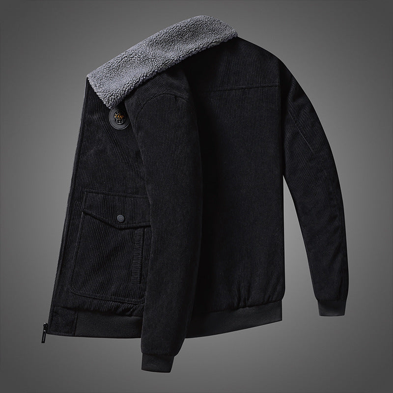 Herren Cord-Blouson mit durchgehendem Sherpa-Futter, Umlegekragen und Pattentaschen Drune