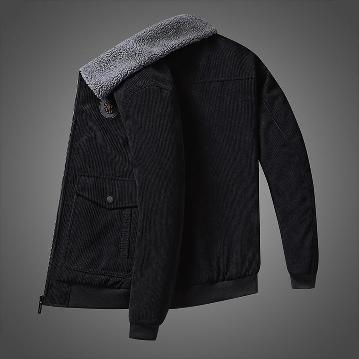 Herren Cord-Blouson mit durchgehendem Sherpa-Futter, Umlegekragen und Pattentaschen Drune