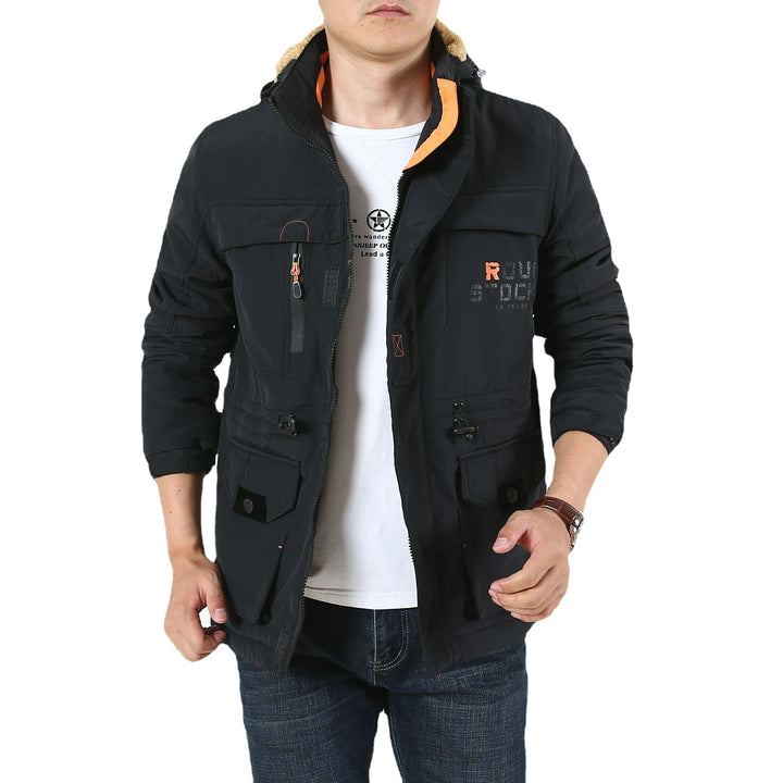 Herren Leichte Utility-Fieldjacke mit hohem Stehkragen, Mehrfachtaschen und Windschutz Drune