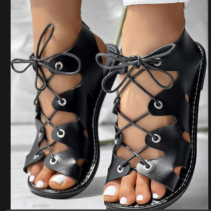 Damen offene Sandalen mit trendigem Schnürdesign und ergonomischem Fußbett Drune