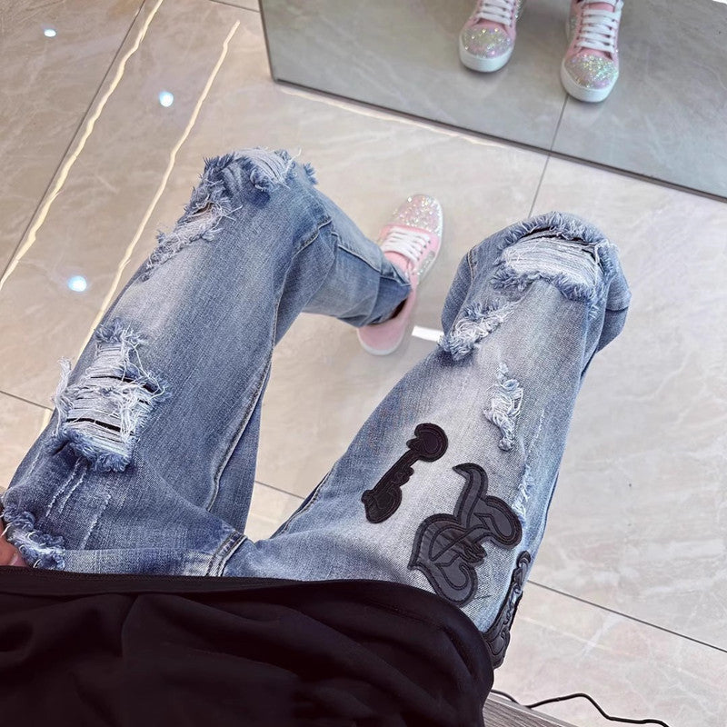 Herren Modische Ripped Jeans mit kreativen Applikationen Drune 1788342069