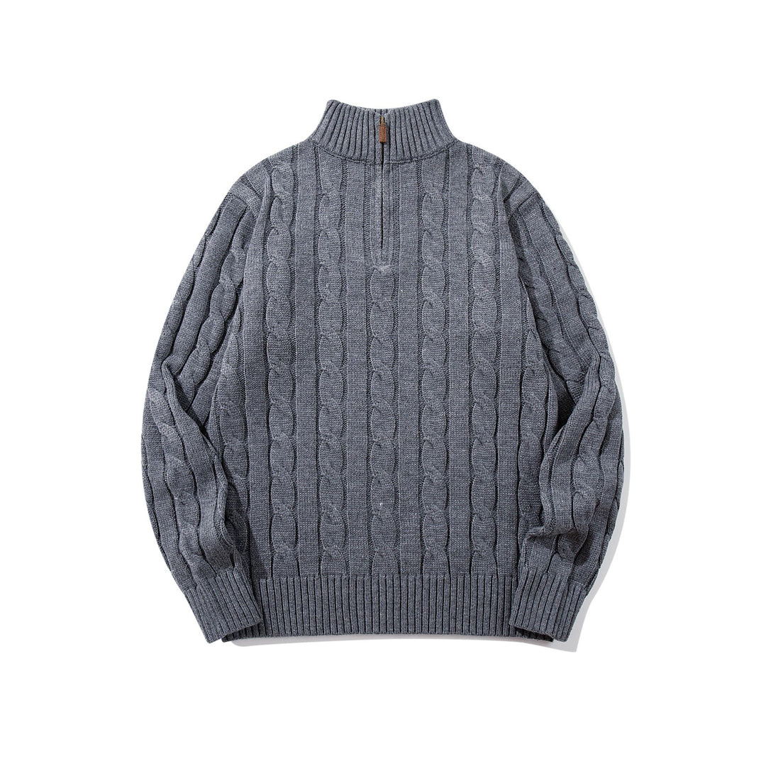 Unisex Zopfmuster-Halbzip-Pullover mit hohem Rippkragen und Oversize-Schnitt Drune