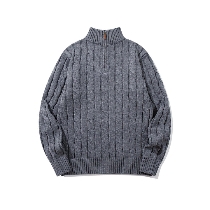 Unisex Zopfmuster-Halbzip-Pullover mit hohem Rippkragen und Oversize-Schnitt Drune
