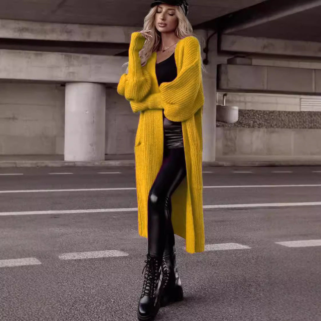 Damen Langer Strickcardigan mit tieferem Rückensaum und lässigem Schnitt Drune