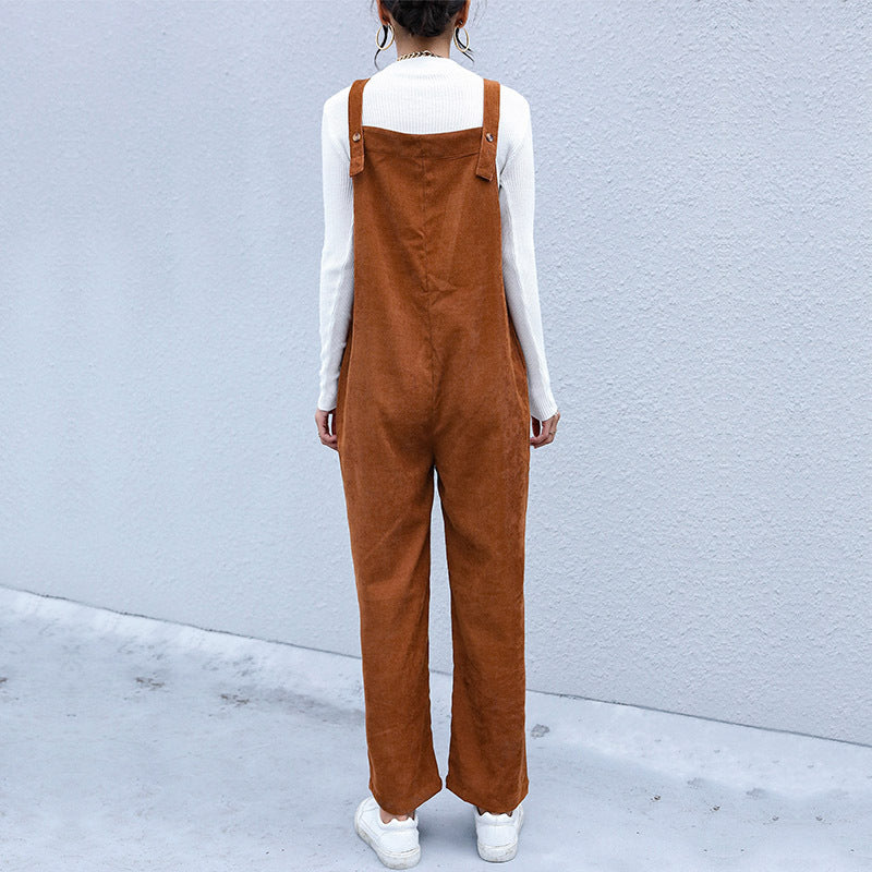 Damen Latzhose aus weichem Cordstoff mit praktischen Taschen und weiter Beinform Drune